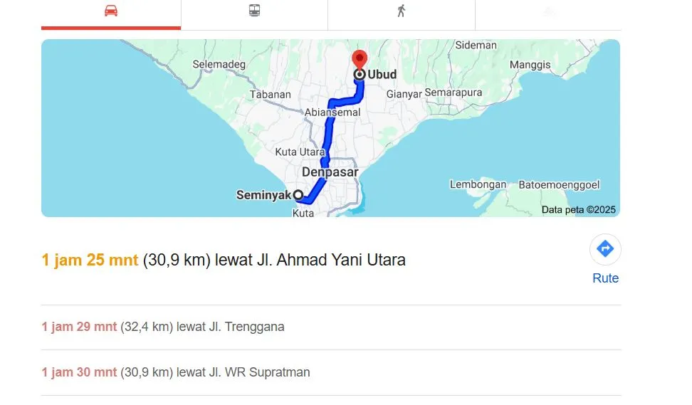 distance from seminyak to ubud​