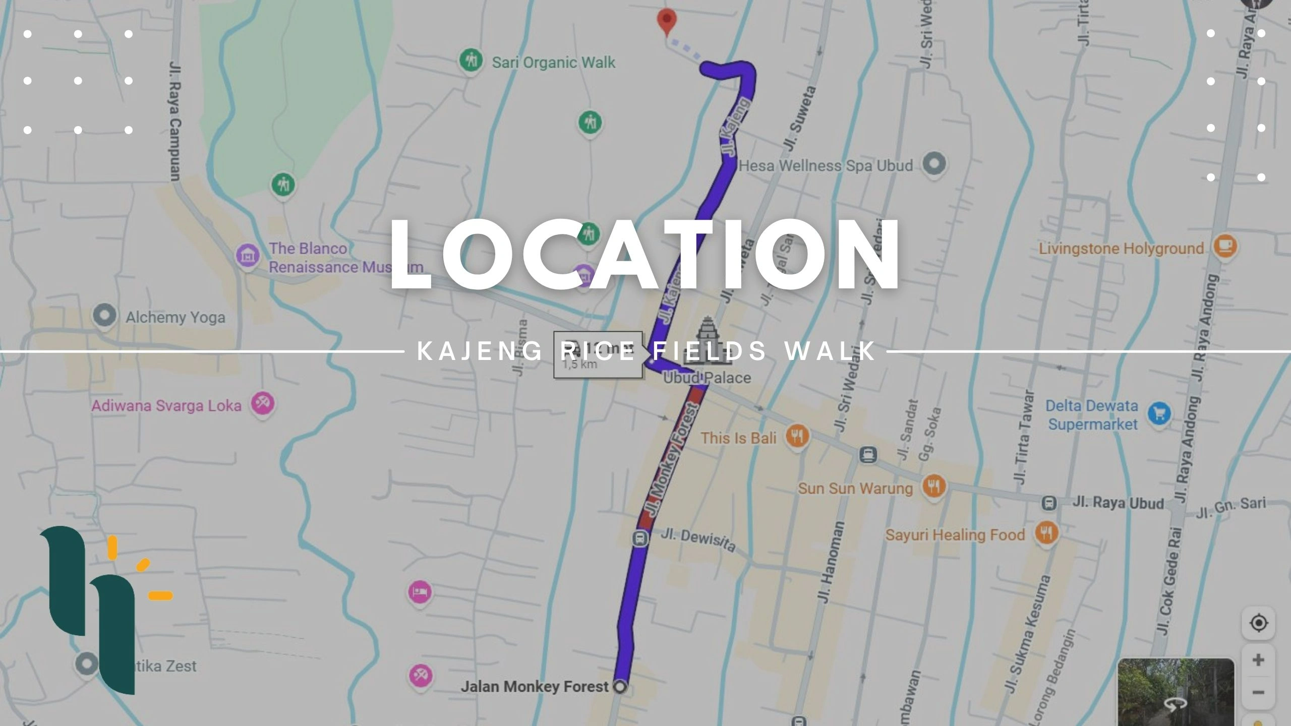 Kajeng Rice Fields Walk Location